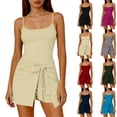thumbnail image 2 of Frostluinai Womens Summer Spaghetti Strap Dress Tie Waist Romper Skorts Bodycon Beach Vacation Mini Dresses Built in Shorts, 2 of 10