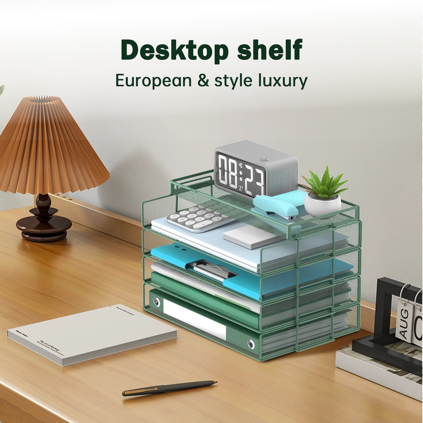 INTIGE 4-layer Storage Racks and 1-layer Trays, Stackable Letter Trays, Office Desk Organizer File Trays, File Paper Organizer