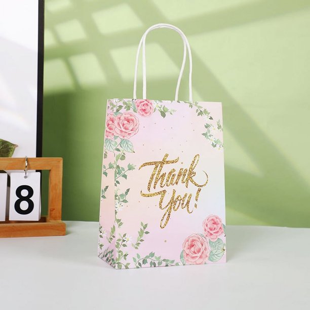Zhuge 12 bolsas de regalo de papel kraft con asas, bolsas de flores de agradecimiento con papel de seda, bolsas de regalo de papel kraft (D)
