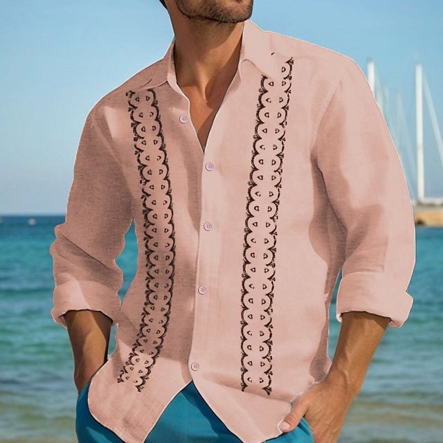 Camisas para hombre Camisas casuales cómodas Camisas hawaianas de verano Camisas de manga larga con solapa a rayas Ropa hawaiana Vaion para hombres