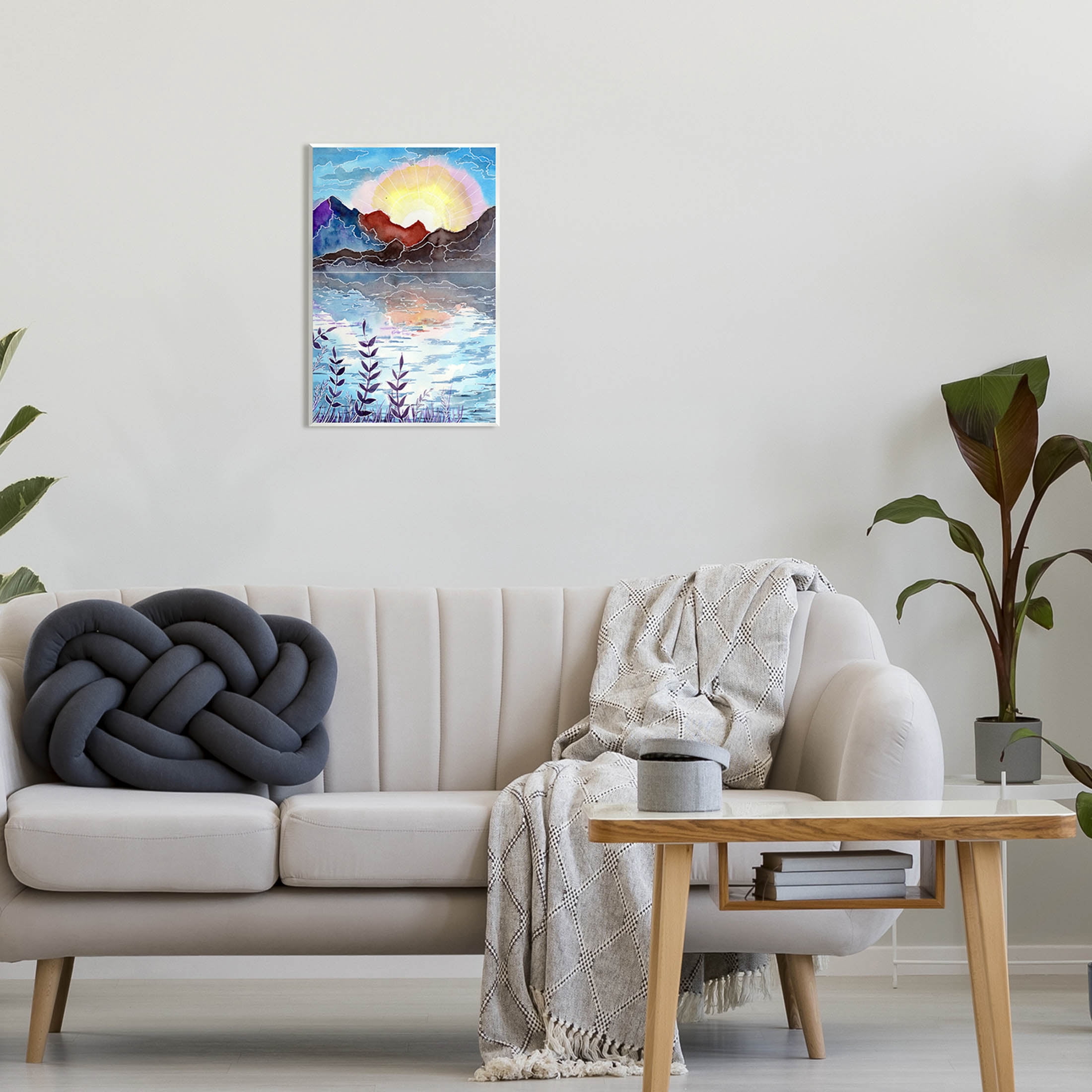 Mountain Lake Nature Outline Landscape Graphic Art Unframed Art Print Wall Art
