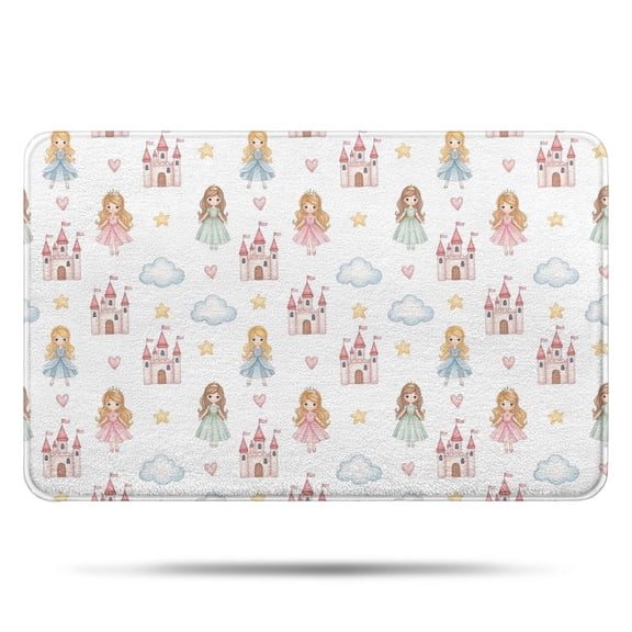 White Princess Castle Pattern Bathroom Rugs Mat,Non Slip Microfiber Bathroom Rug,Rubber Backing,Soft Bathroom Mats for Bathroom Floor,Tub and Shower,17x27in(43x68cm)