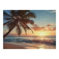 thumbnail image 2 of Awypu Wooden Jigsaw Puzzle Sunset Ocean Beach Waves Coconut Tree Scenery Modern Painting Artwork 500 PCS, 2 of 4