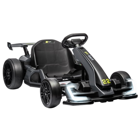 Ride On Toys Electric Car for Kids – 24V 300W Dual Motor Go Kart (Grey), Adjustable Seat, 8.5mph, 4 Modes w/ LED Lights & Music – Outdoor Racing Toy for Ages 6-12