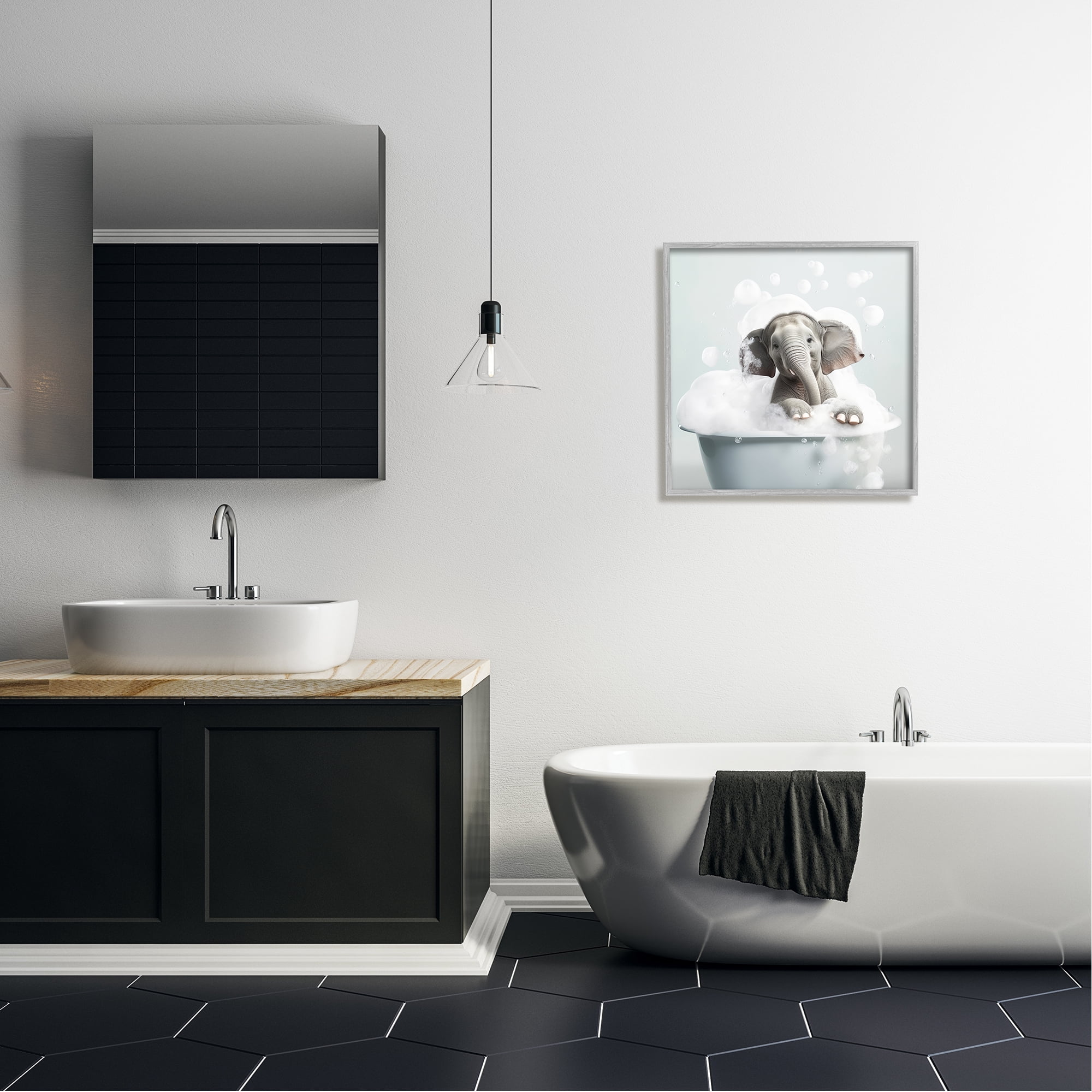 Stupell Industries Elephant Bubble Bath Animals & Insects Painting Gray Framed Art Print Wall Art, 24 x 24