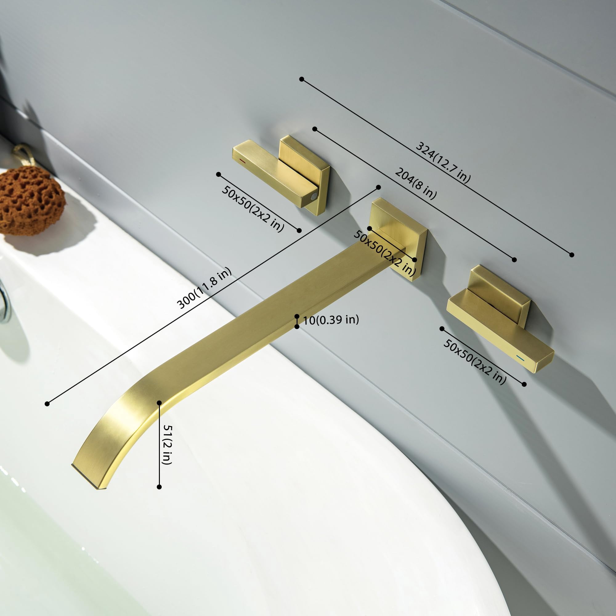 Wall Mount Tub Filler Brushed Gold Bathtub Faucet