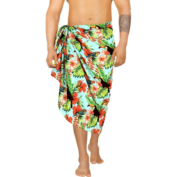 LA LEELA Men's Swim Trunk Beachwear Sarong Pareo Wrap One Size Shamrock Sea Green Summer Vacation Aloha