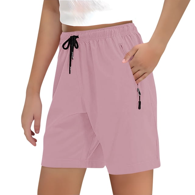 Girls Hiking Cargo Shorts Quick Dry Lightweight Summer Drawstring Athletic Shorts with Pockets Pink 13-14 Years