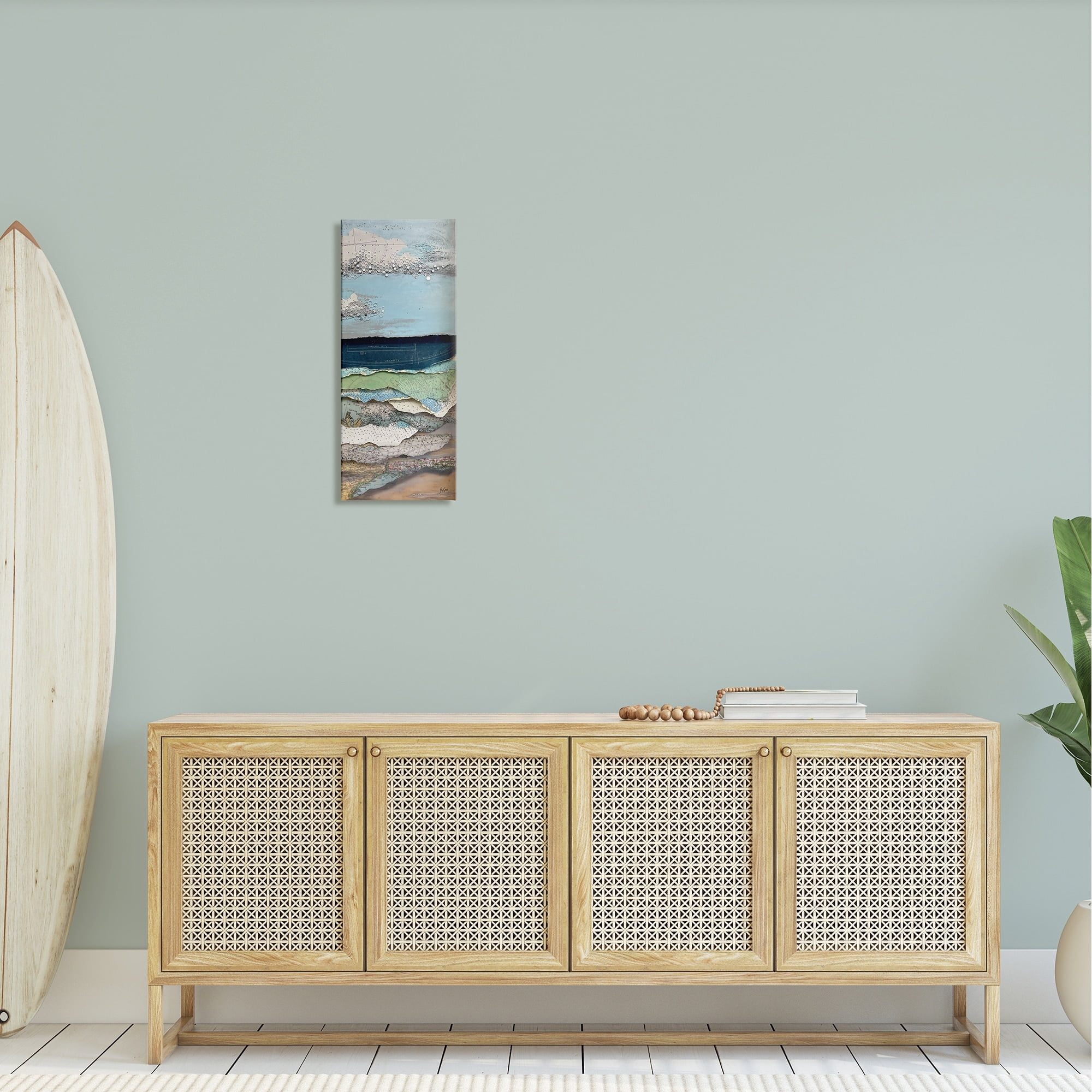 Stupell Industries Cloudy Beach Shore Landscape Layered Ephemera Collage Painting Gallery Wrapped Canvas Print Wall Art, Design by Stacy Gresell