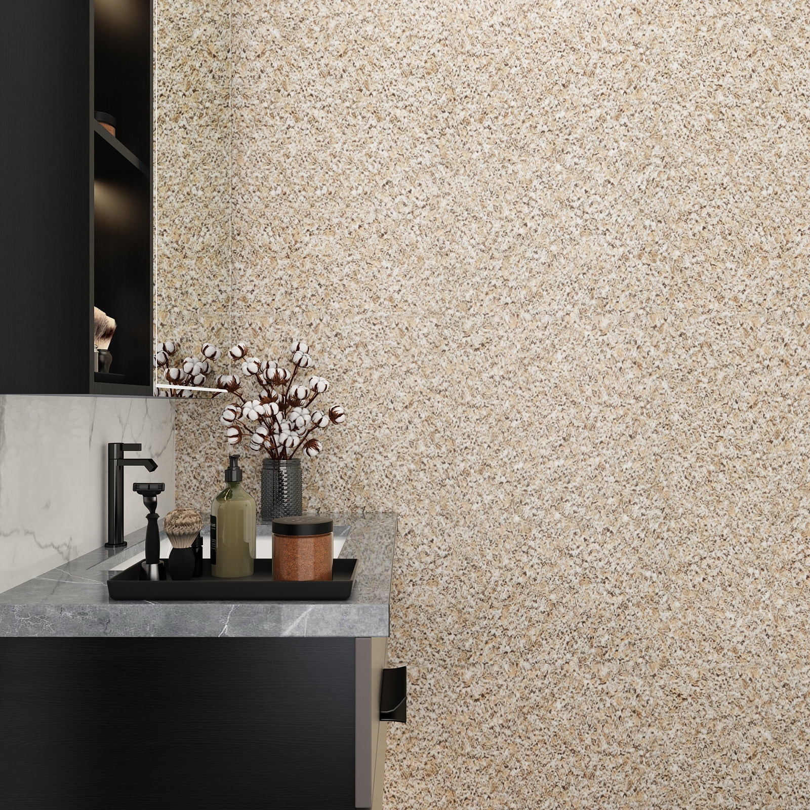VEELIKE 15.7''x354'' Granite Contact Paper for Countertops Waterproof Beige Granite Stone Wallpaper Peel and Stick Self Adhesive Vinyl Film Removable Wall Paper for Kitchen Counters Counters