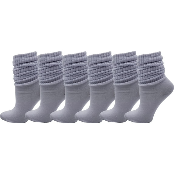 6 Pairs Slouch Socks for Women, Soft Extra Long Scrunch Knee High Sock, Bulk Pack (Gray)