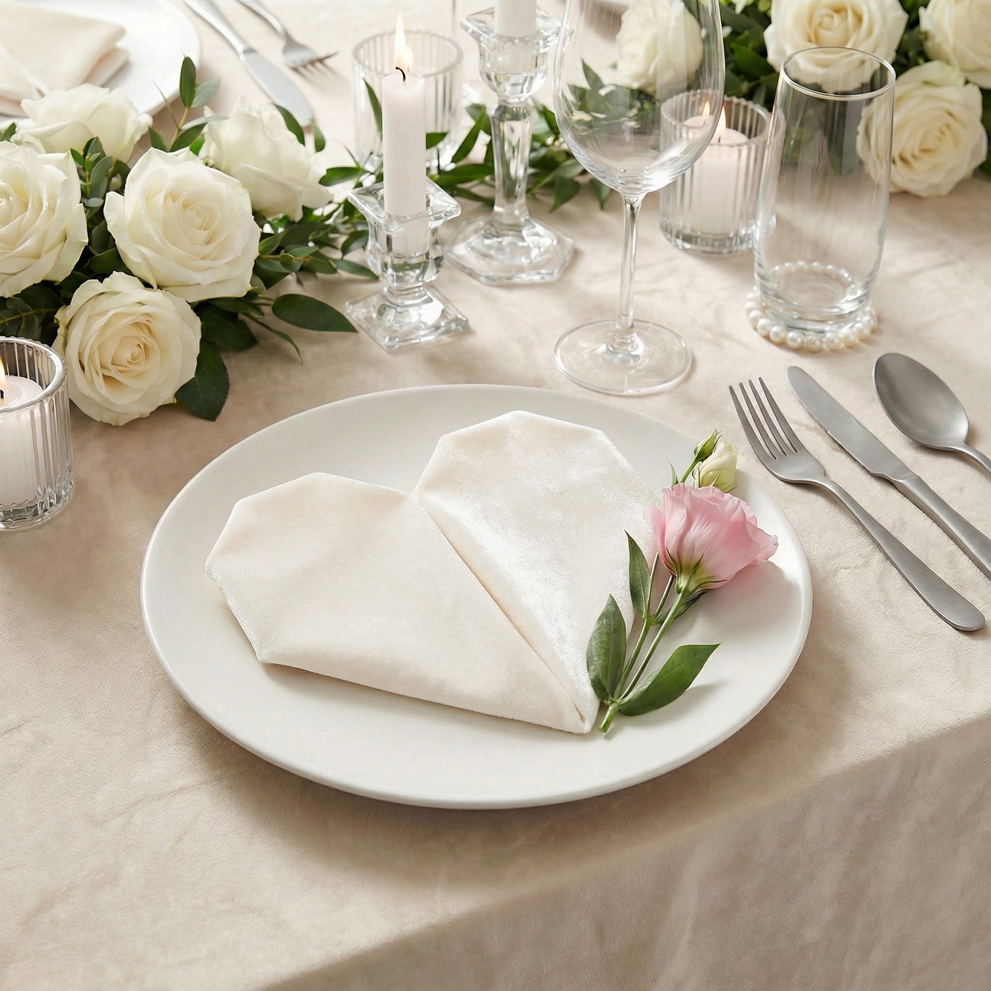 Unique Bargains 12 Pack Soft Durable Velvet Cloth Napkins for Parties Beige 18"x18"