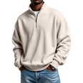 thumbnail image 2 of Dwellite Mock Neck Sweaters for Men Quarter Zip Waffle Knit Pullover Business Casual Mock Neck Long Sleeve Sweater Beige 3XL, 2 of 4