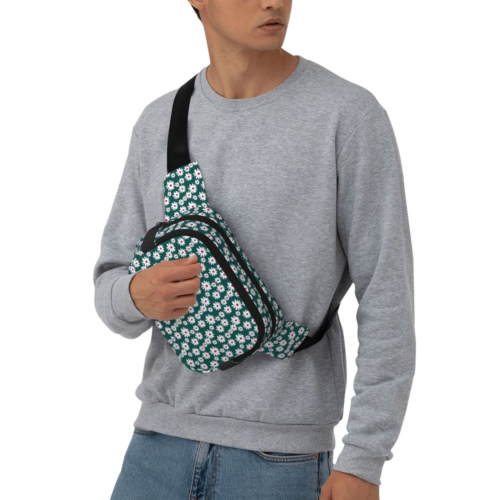 Picia Daisies Flowers Print Square Double-Layer Waist Bag Mini Adjustable Waist Belt Bag Exercise Running Travel Hiking