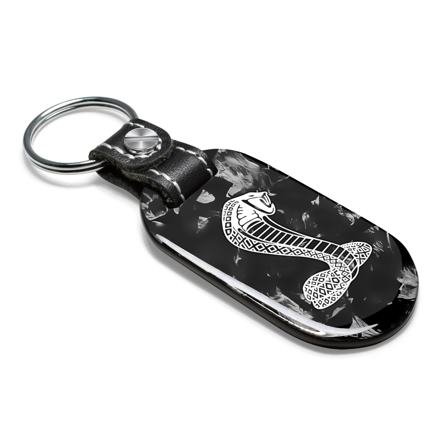 iPick Image for Ford Mustang Cobra LED Printed on Real Forged Carbon Fiber Tag Style Key Chain, Official Licensed