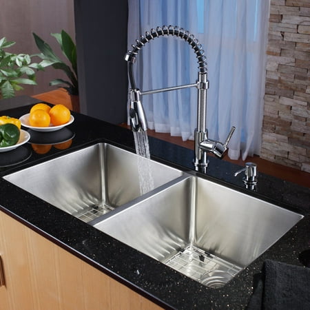 Kraus KHU102-33-KPF1612-KSD30CH Double Basin Undermount Kitchen Sink with Faucet