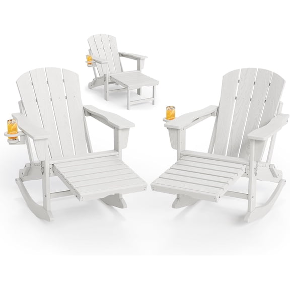 2pcs Folding Adirondack Rocking Chair, with Retractable Ottoman