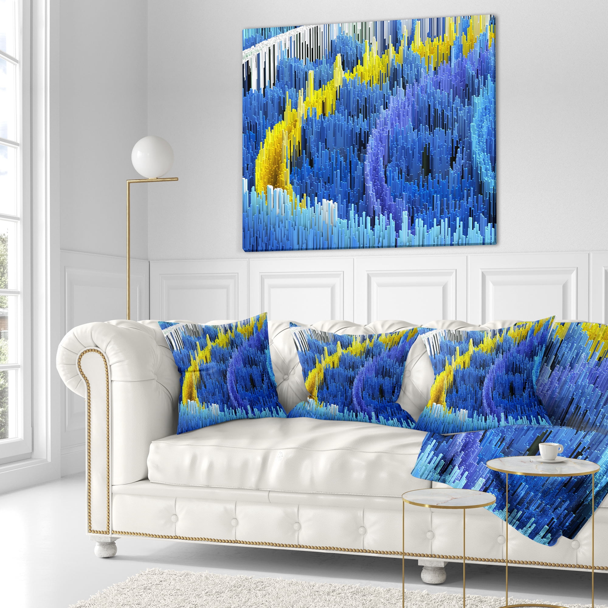 Designart Macro Render Structure Blue Yellow - Contemporary Throw Pillow - 16x16