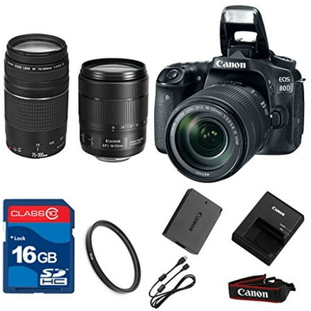 Canon 80D DSLR + 18-135mm IS USM Lens + 75-300 III Zoom Lens + 16GB Memory + UV Filter + Deluxe Value - International