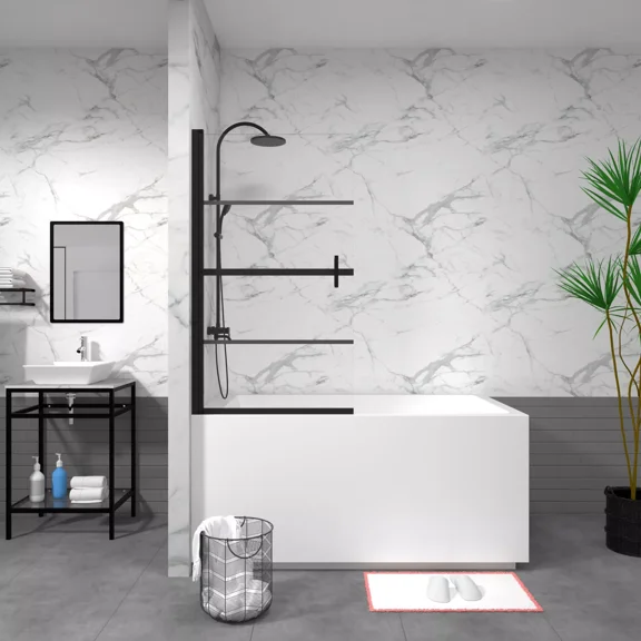 Dvasovio Black 31.50" x 55.12", 1/4" Thick Clear Pivot Shower Door