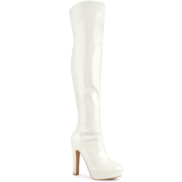 Unique Bargains Botte à Plateforme Épaisse au-Dessus du Genou pour Femme Blanche (Taille 6)