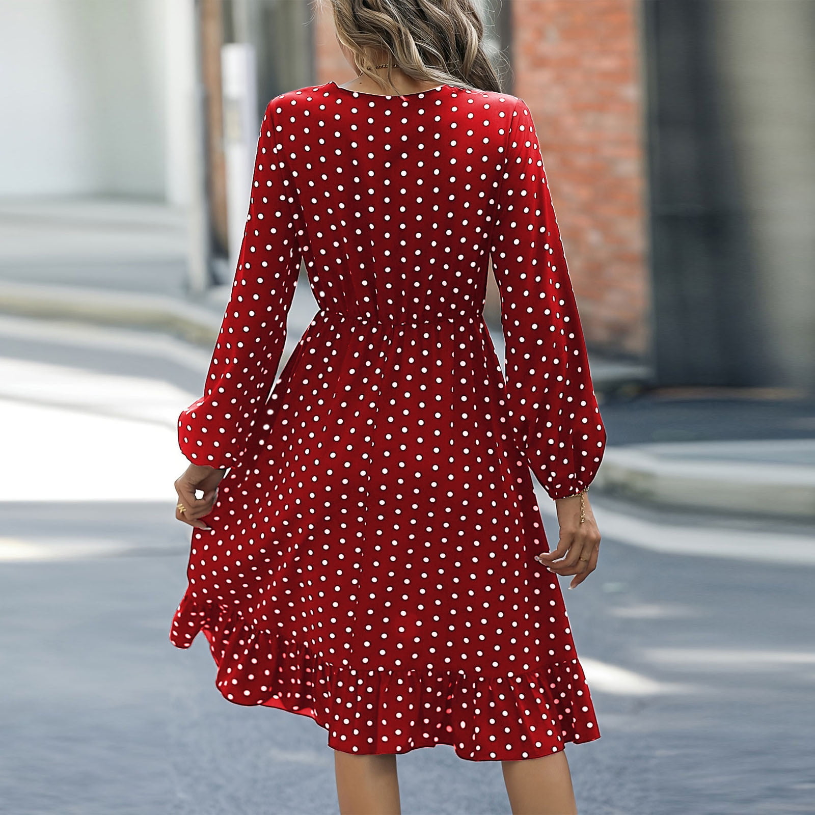 Herrnalise Women's V Neck polka dots dress Fashion Long