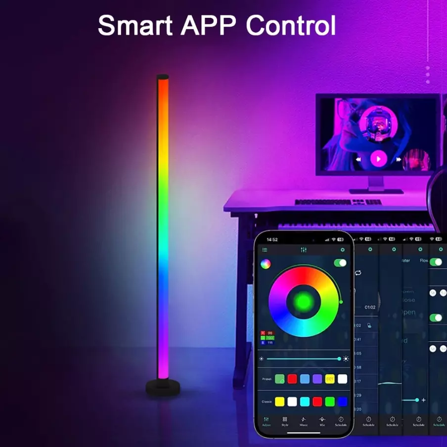 2Pack LED Corner Lamp, 47'' RGB Ambience Lighting,DIY Colors Mood Standing Light with Remote, Music Sync & Timer, Easy Install, Smart lamp for Party Bar Gaming Living Room