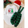 thumbnail image 4 of WIBACKER Newborn Baby Boy New Years Outfits Infant First Xmas Letter Romper Cute Suspender Pants Overalls Hat 3Pcs Clothes, 4 of 13
