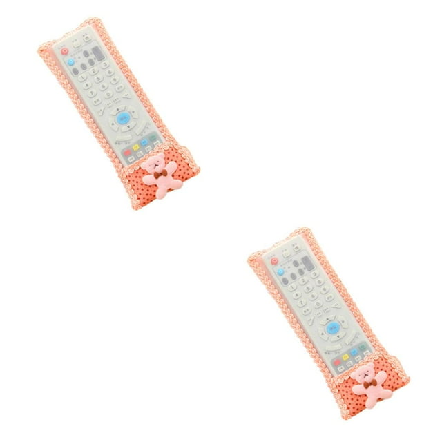 ZheElen TV Remote Controller Case Controllers Protective Cases Small Bear Lace Fabric Dustproof Cover Decorating Accessories pink S(18.5x8cm) 2Set