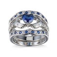 thumbnail image 6 of Opvise 3Pcs/Set Women Heart Faux Sapphire Inlaid Stacking Ring Wedding Jewelry Gift, 6 of 7