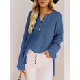 thumbnail image 5 of Fall Winter Women Long Sleeve V-neck Cable Knit Sweater Button Pullover, 5 of 5