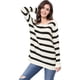 thumbnail image 3 of Suéter de rayas Allegra K con hombros descubiertos y cuello redondo blanco L, 3 of 7