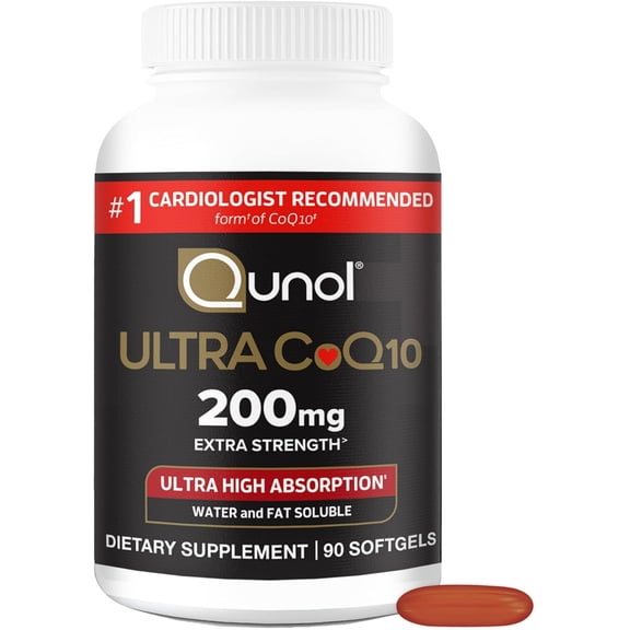 Qunol CoQ10 200mg Softgels, Ultra CoQ10 - Ultra High Absorption Coenzyme Q10 Supplements - Antioxidant Supplement for Vascular and Heart Health & Energy Production, 90 Count