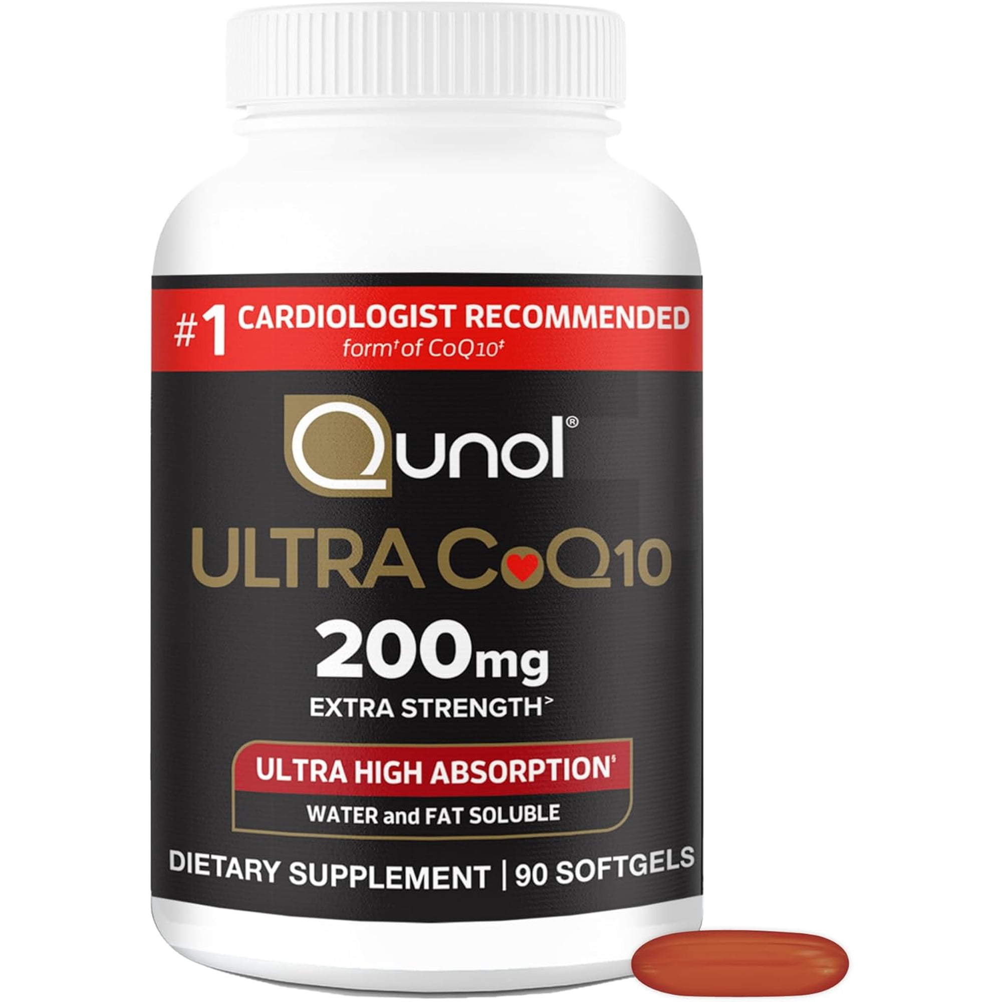 Qunol CoQ10 200mg Softgels, Ultra CoQ10 - Ultra High Absorption Coenzyme Q10 Supplements - Antioxidant Supplement for Vascular and Heart Health & Energy Production, 90 Count