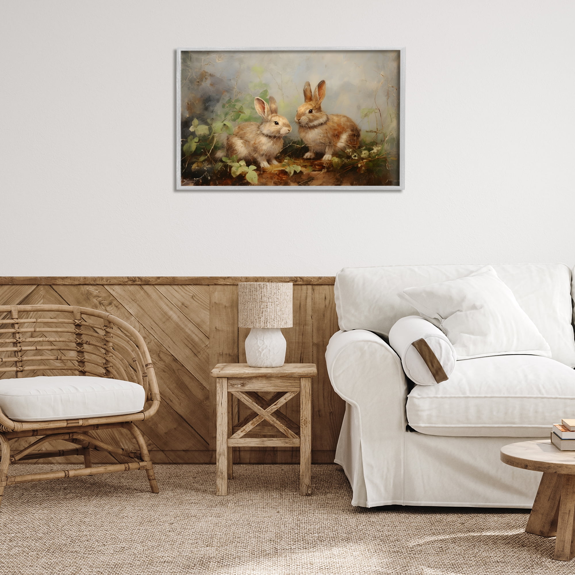Stupell Industries Wild Rabbits in Nature Animals & Insects Painting Gray Framed Art Print Wall Art, 30 x 20