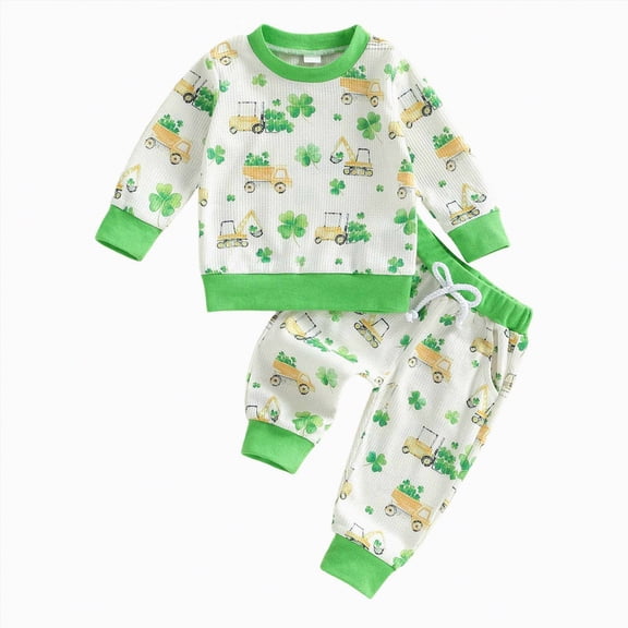CAICJ98 Toddler Baby Boy St Patricks Day Outfit Cute Clover Print Long Sleeve Sweatshirt Elastic Pants Infant Spring Clothes (Green,2-3 Years)