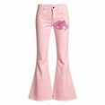 thumbnail image 4 of LRen Flare Pants for Girls Pink Ribbon Wide Leg Pants Girls Bootcut School Uniform Slacks Elastic High Waisted with Pockets Casual Trousers for Tween Girls Age 9-10 Years, 4 of 6