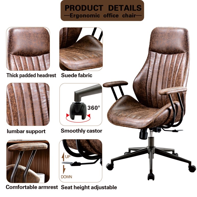 OVIOS Suede Fabric Ergonomic Office Chair High Back Lumbar Support