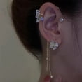 thumbnail image 1 of Pendientes de circón estilo borla de mariposa para mujeres y niñas, sin perforación, borla de flor de mariposa, pendientes largos, clips, pendientes de cristales, regalo de joyería Jadeshay A, 1 of 8