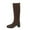 Brown, variant on Xfvqtps Womens Knee High Boots Square Toe Slip on Boots Winter Fashion Block Heel Boots with Back Zipper Faux Leather Stretchable Tall Boots for Women Black