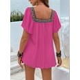thumbnail image 5 of Mexican Shirts for Women Boho Embroidered Short Butterfly Sleeve Square Neck Loose Blouses Tees Rose Red S, 5 of 8
