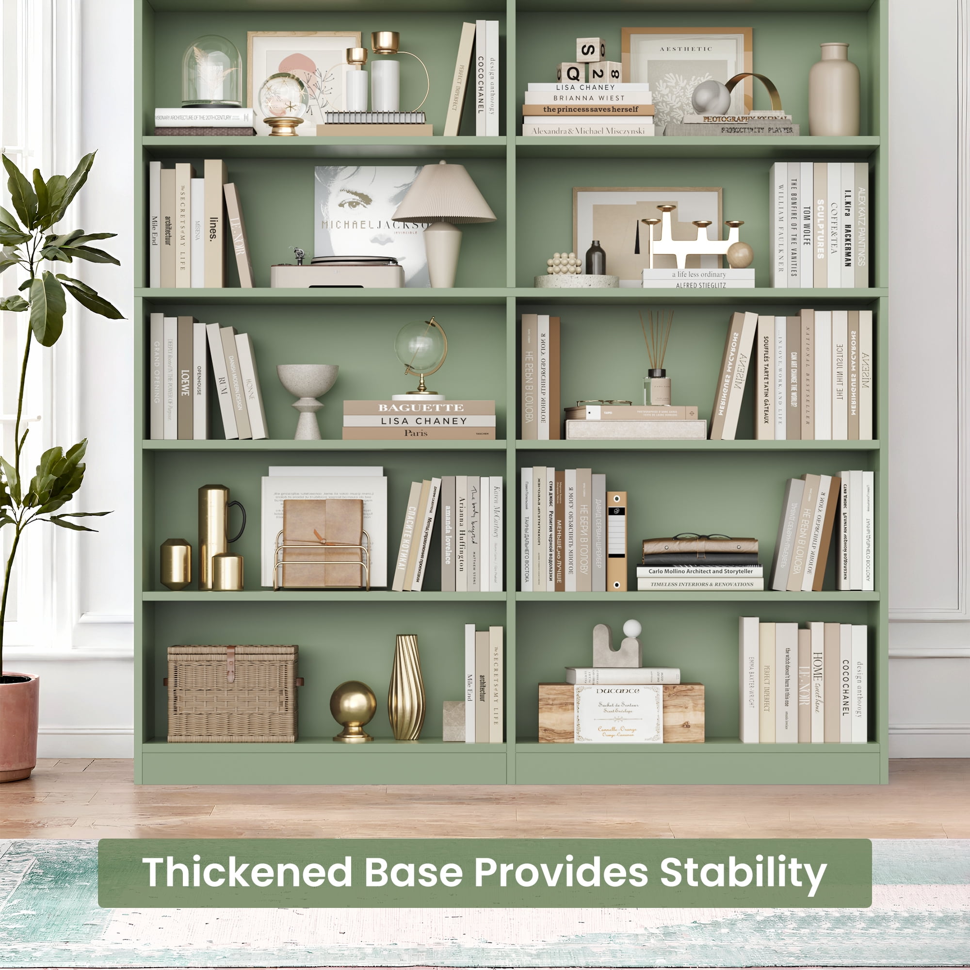Hiphuta 84" Tall Double Wide 7-Tier Bookcase with 14 Cubes, Large Open Bookcase for Home Office and Living Room, Freestanding Display Book Shelves, Green