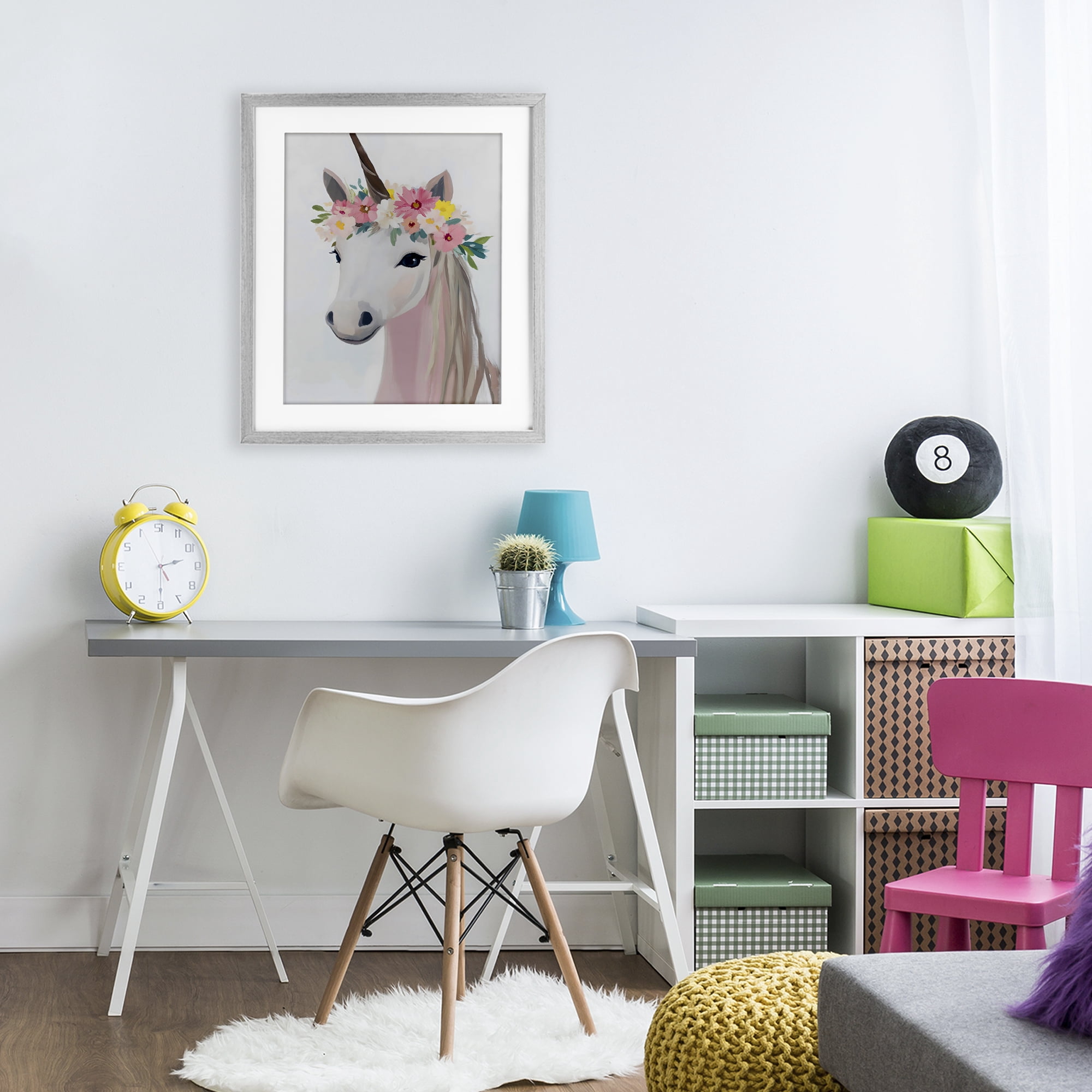 Stupell Industries Flower Crown Unicorn Gray Framed Print Under Glass, design by The Prints Vibe
