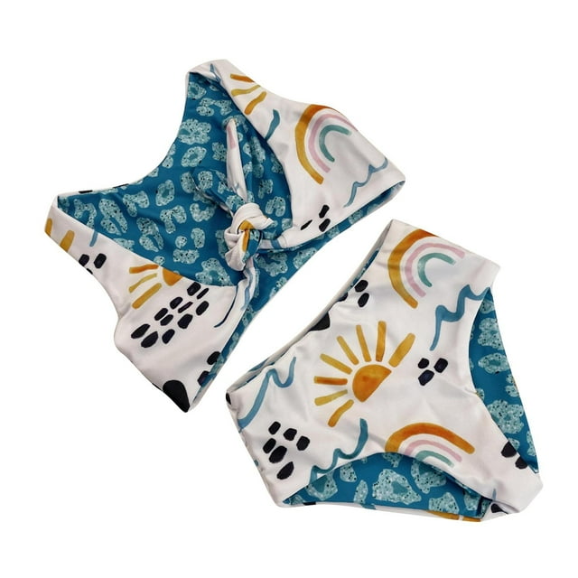 Odeerbi 6M-4Y Bikini de Playa Para Niñas Traje de Baño Hawaiano Con Estampado de Sandía Traje de Baño Sin Espalda Braguita de Bikini Dos Piezas Traje de Baño de Dos Piezas