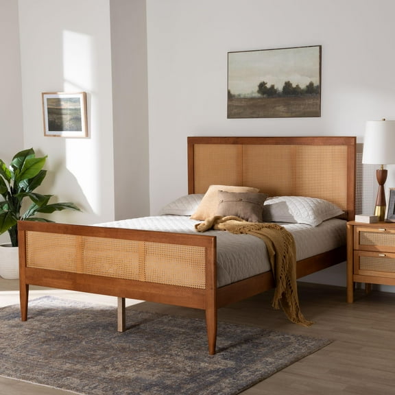 Baxton Studio Walthard Mid-Century Platform Bed, King, Light Walnut