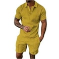 thumbnail image 1 of Chemise à Manches Longues pour Hommes Survêtements 2 Pcs Ensembles d'Été Tenues de Mode Chemise Décontractée Manches Courtes et Ensemble de Shorts Ensemble Col Rabattu Manches Courtes Chemises pour Hommes Manches Longues, 1 of 5