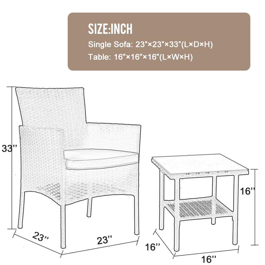 FDW Outdoor Patio Furniture Sets 3 Pieces Patio Set Wicker Bistro Set Rattan Chair Conversation Sets Garden Porch Furniture Sets for Yard and Bistro with Coffee Table,Brown
