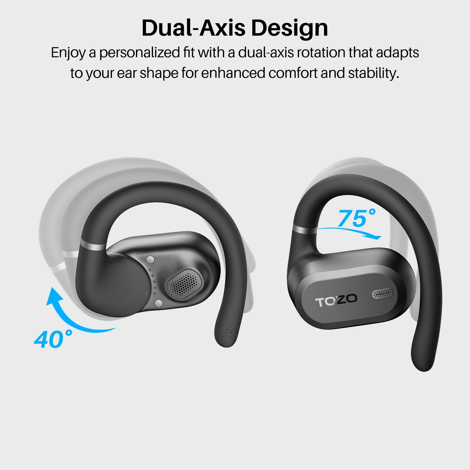 TOZO AI Translation Open Ear Earbuds, Open Ear Bone Conduction Headphones, 145+ Languages, 60H, Stereo Bass, Touch Control, APP-5EQ, Waterproof Lightweight Sports Headphones for Workout Gym, Office