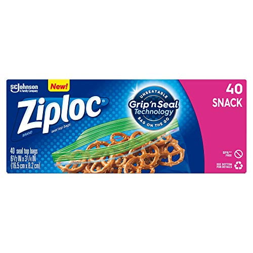 Ziploc Snack Bags with New Grip 'n Seal Technology, Ideal for Packing