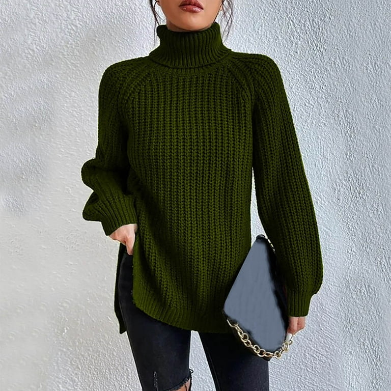 QUYUON Vintage Sweaters Turtleneck Long Sleeve Cable Knit Sweaters